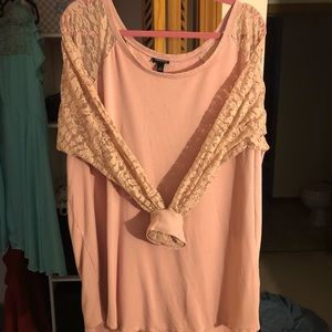 Rose pink lace sleeve tunic sweatshirt